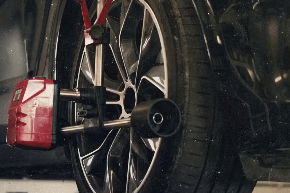 Hofmann Alignment Service in Wells, VT At Thomas Auto Repair. Image of Wheel alignment service using Hofmann alignment system at auto repair shop
